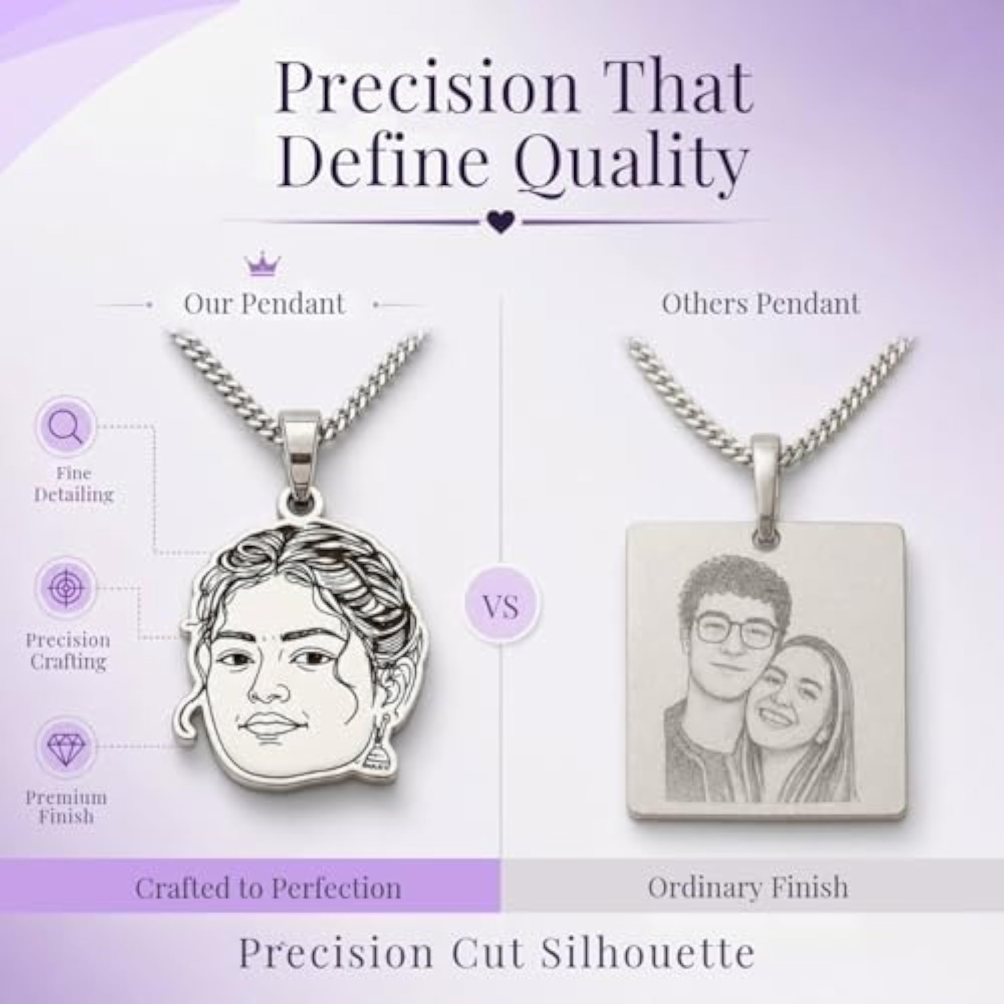 Personalized Photo Pendant Necklace, Custom Engraved Gift