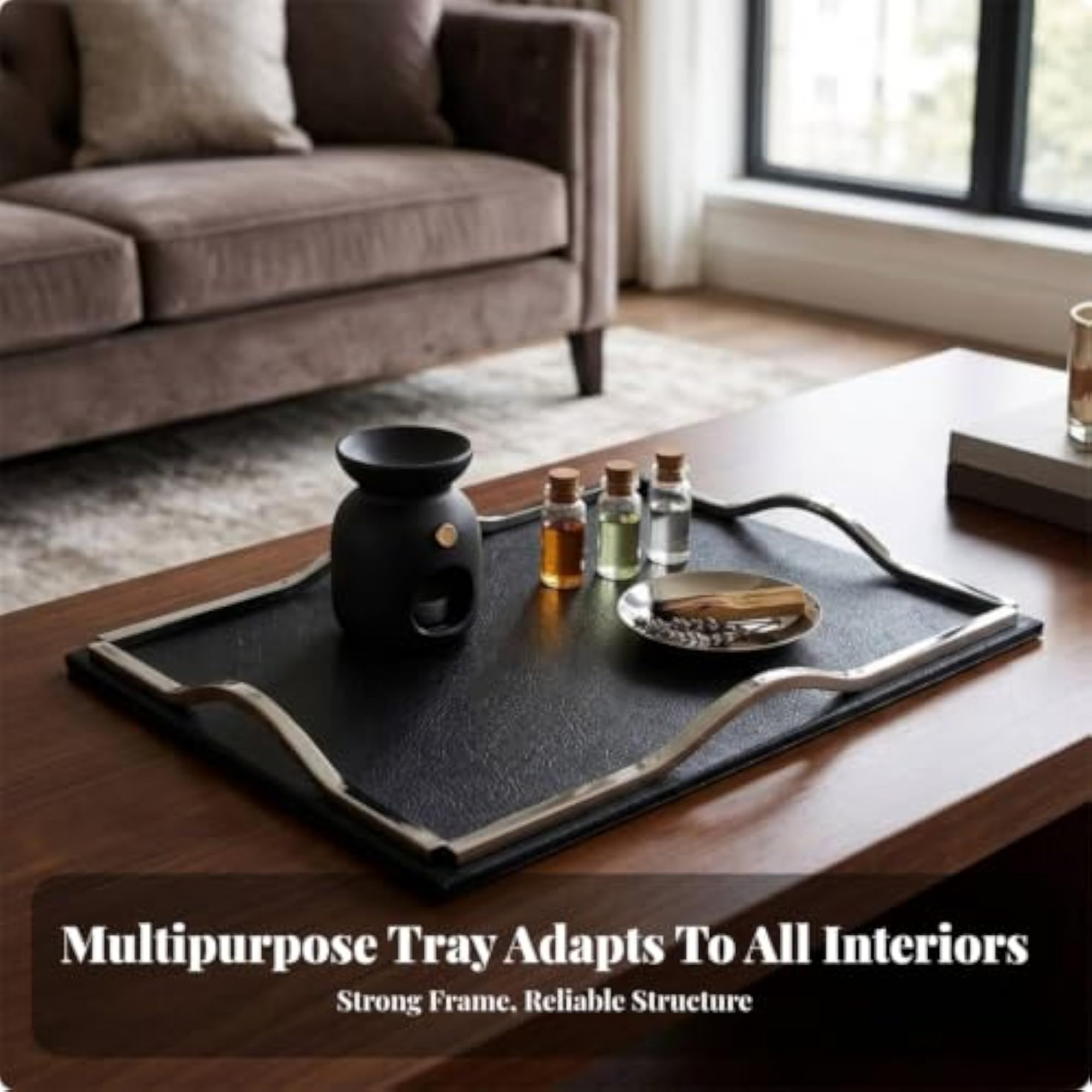 Elegant Rectangular Tray with Metal Frame, Luxurious