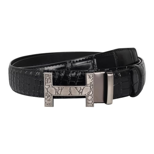 Image of Aurolran Men&Womens Leather Dress Belt Business Automatic Buckle Belt Color-Black Silver Gold