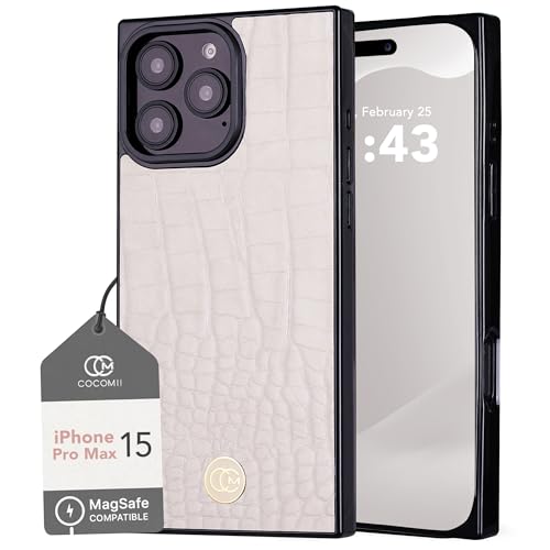 Image of COCOMII Rectangle for iPhone 15 Pro Max Case, Ivory Crocodile Leather