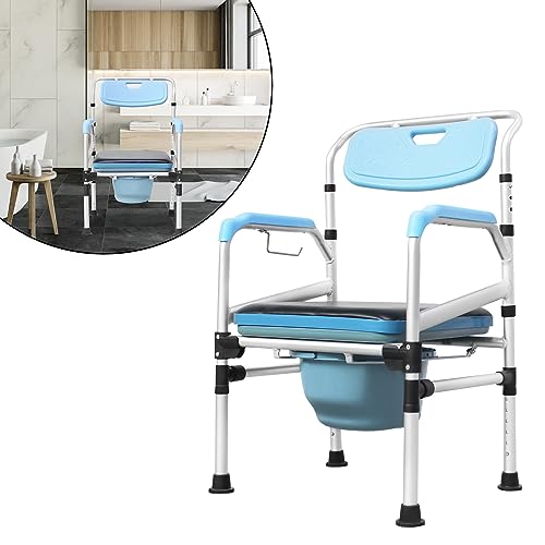 TRMLBE Sedia WC regolabile in altezza, per anziani, portata fino a 200 kg, con secchio per WC, braccioli, sedia da notte per disabili e anziani con piedini antiscivolo
