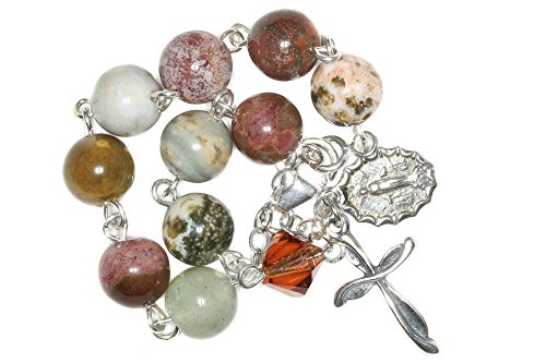 Womens Catholic Prayer Rosary Bracelet Made With Ocean Jasper Gemstones And Austrian Crystal #TOP3