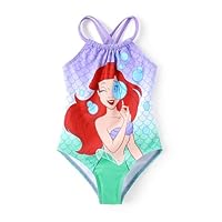 Disney Princess Girls Swimsuits Ariel Mermaid UPF 50+ One Piece Bathing Suits Sport Summer Beach Swimwear Blue Quick Dry for Toddler Girls Size 3-4T