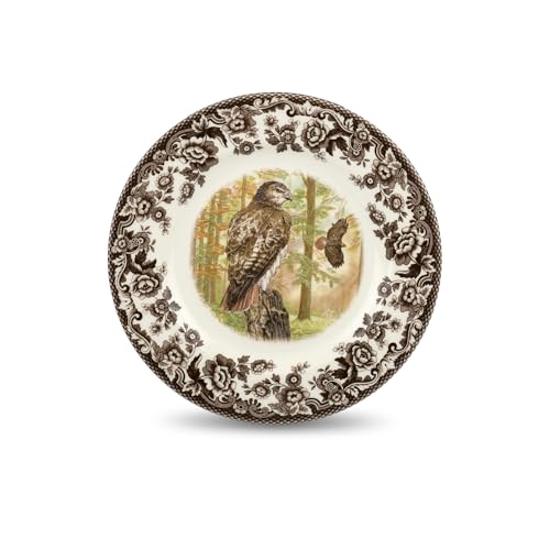 Spode Woodland Red-Tailed Hawk Dinner Plate - 10.5 Inch Fine Earthenware with British Flowers Border, Dishwasher, Microwave, Oven & Freezer Safe - Made in England, Hunting-Inspired Tableware Spode Woodland Red-Tailed Hawk Dinner Plate - 10.5 Inch Fine Earthenware with British Flowers Border, Dishwasher, Microwave, Oven & Freezer Safe - Made in England, Hunting-Inspired Tableware