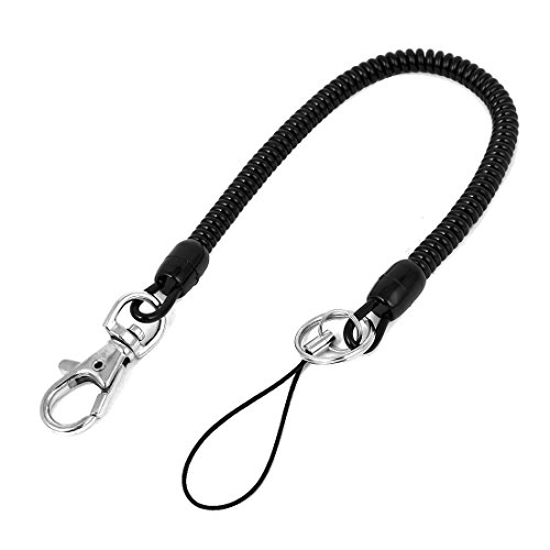 Cordon bracelet spirale élastique noir en plastique pour clés et téléphone portable