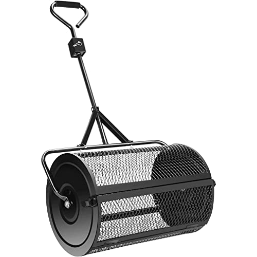 OSBELE Esparcidor de abono de 24 Pulgadas, esparcidor de turba con Mango en Forma de T, Cesta de Malla metálica de Acero, abono, turba, Tierra Vegetal, siembra, Rodillo esparcidor de estiércol Mult
