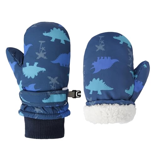 Toddler Mittens Waterproof Toddler Snow Gloves for Boys Girls Winter Baby Gloves Kids Mittens with Cuffs Blue 1-2 Years