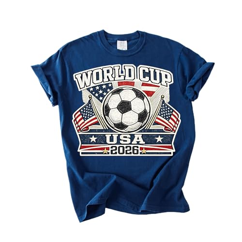 USA 2026 Soccer Fan Graphic T-Shirt Vintage Patriotic Unisex Tee True Navy