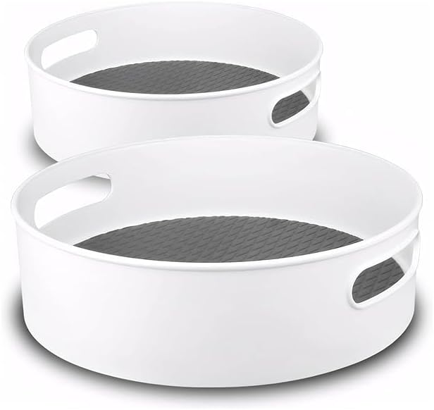 Keaton Multi-Purpose 360° Rotating Organizer Tray | Space-Saving Kitchen & Pantry Storage | Multi Purpose Organization Rotating Tray | Easy-Access Turntable for Spices (White-2)