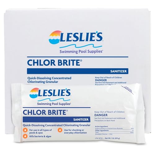 Leslie's Chlor Brite Pool Shock for Swimming Pools, Spas, and Hot Tubs - Granular Stabilized Sodium Dichlor Sanitizer - 12 x 1 Pound Bags