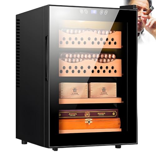 PoiToe Humidificador eléctrico Inteligente para Puros, 50L, Capacidad para 300 Puros, Fabricado en Cedro español, Integrado, Rango de Temperatura de 11 a 18 °C.