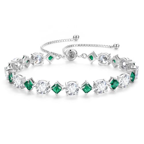 FANCIME ブレスレット レディース エメラルド 5月 誕生石 「Lumine」 テニス BOLO ボロブレスレット ダイヤモンドカット 宝石 シルバー スライド式 調節可能 腕輪 お守り クリスマス 誕生日 記念日 プレゼント ギフトラッピング付