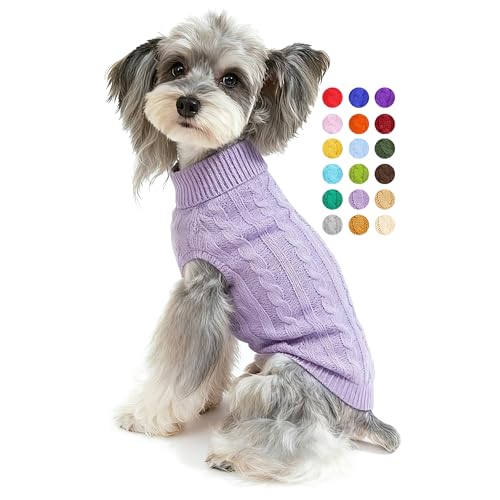 Image of Dog Sweater Soft Warm Turtleneck Knitted Clothes for Small Medium Large Pet | Comfy Wool Knit, Turtleneck & Classic Design, Easy on /off, Warm Winter Girls Boys Dogs Christmas Sweaters, Medium Purple, L