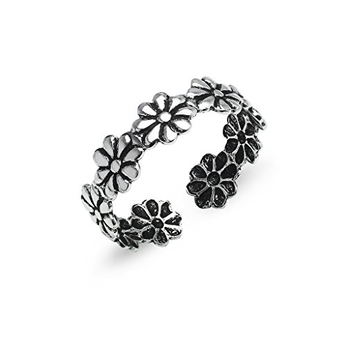 Silverline Jewelry 925 Sterling Silver Toe Ring, Daisy Flower Hawaiian Adjustable Open Toe Band Ring