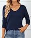 QUALFORT Damen Pullover 100% Baumwolle Leichter Langärmeliger Basic Strickpullover Marineblau L