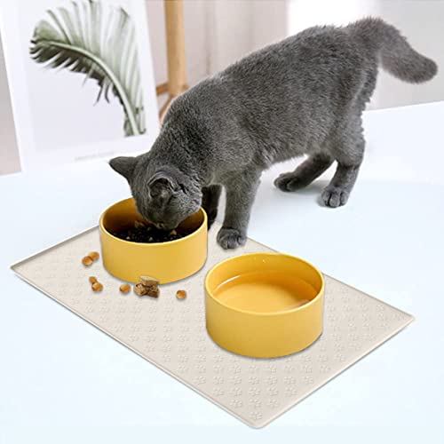 Umtiti Bowl Mat for Dogs and Cats (48 x 30 cm, Cream), Waterproof Non-Slip Silicone Dog Bowl Feeding Bowl Mat - Image 3
