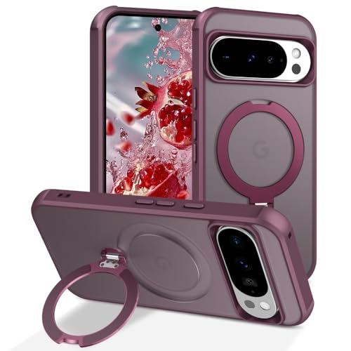 Coque rigide Google Pixel 9 5G bordeaux résolvant les chutes grâce à l'anneau de maintien