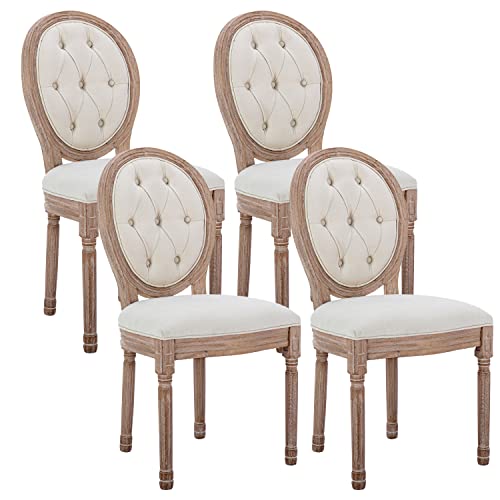 Image of Virabit French Country Dining Chairs Set of 4, Vintage Louis Chairs with Curved Backrest and Beautifully Carved Solid Wood Frame, Farmhouse Dining Chairs for Living Room, Kitchen, Restaurant