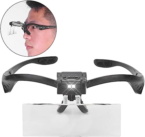 Image of Headband Head Light Magnifying Glass Headset with 2 LED Loupe with 5-Lens 1.0X, 1.5X, 2.0X, 2.5X and 3.5X Headband Magnifier Supporting Glasses Magnifier with LED Lamp