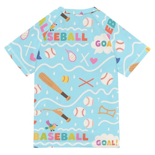Baseball Goal Wave Blue Line Pattern Short Sleeve Kids Bathing Suits Boys Swimsuit Kids Girls Rash Guard for Girls for 3-12 Years Traje de bano de Sirena para nina2