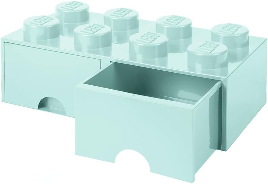 Brick with 8 Knobs and 2 Drawers AQUA - Storage Box for LEGO Toys Desk Drawers and Office Supplies Stackable Storage Box Home Decoration