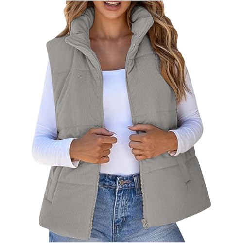 Oplxuo Women's Puffer Vest Lightweight Stand Collar Full Zip Puffy Vests Sleeveless Quilted Padded Outerwear with Pockets
