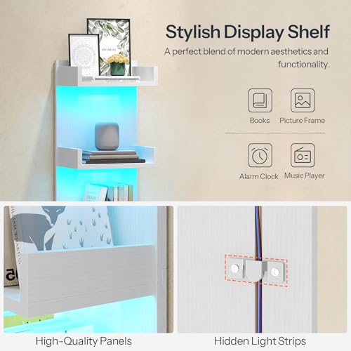 Image of HOOBRO Floating Wall Shelves with LED Lights, Floating Shelf Wall Mounted for Storage, Vertical Display Stand, Modern Column Rack, for Bedroom, Livingroom, 4-Tier, 35.4 Inches, White, WT41DBJ01