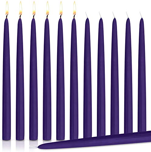 Long Household Taper Candles - Unscented Premium Quality Wax - Burning Dripless Candles Bulk Packfor Home Decor, Wedding, Parties and Special Occasions (Purple, 10 INCH)