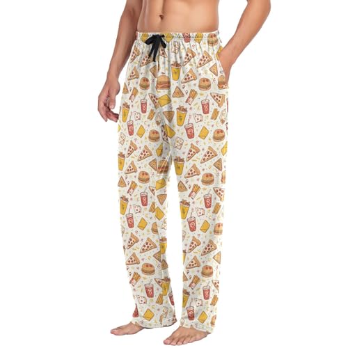 Men’s Cute Cartoon Fast Food Pajama Pants with Pockets, Comfortable Lounge Sleep Bottoms#1394