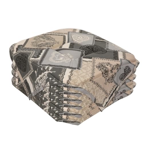 Alpes Blanc - Lot de 6 Galettes de Chaise Chalet Grises 38x38 cm – Style Montagne – Assise Confortable et Lavable