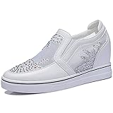 HINDOLA Women's Wedge Sneakers Platform High Heel Mesh Breathable Shoes Fashion Rhinestone Walking Shoes White