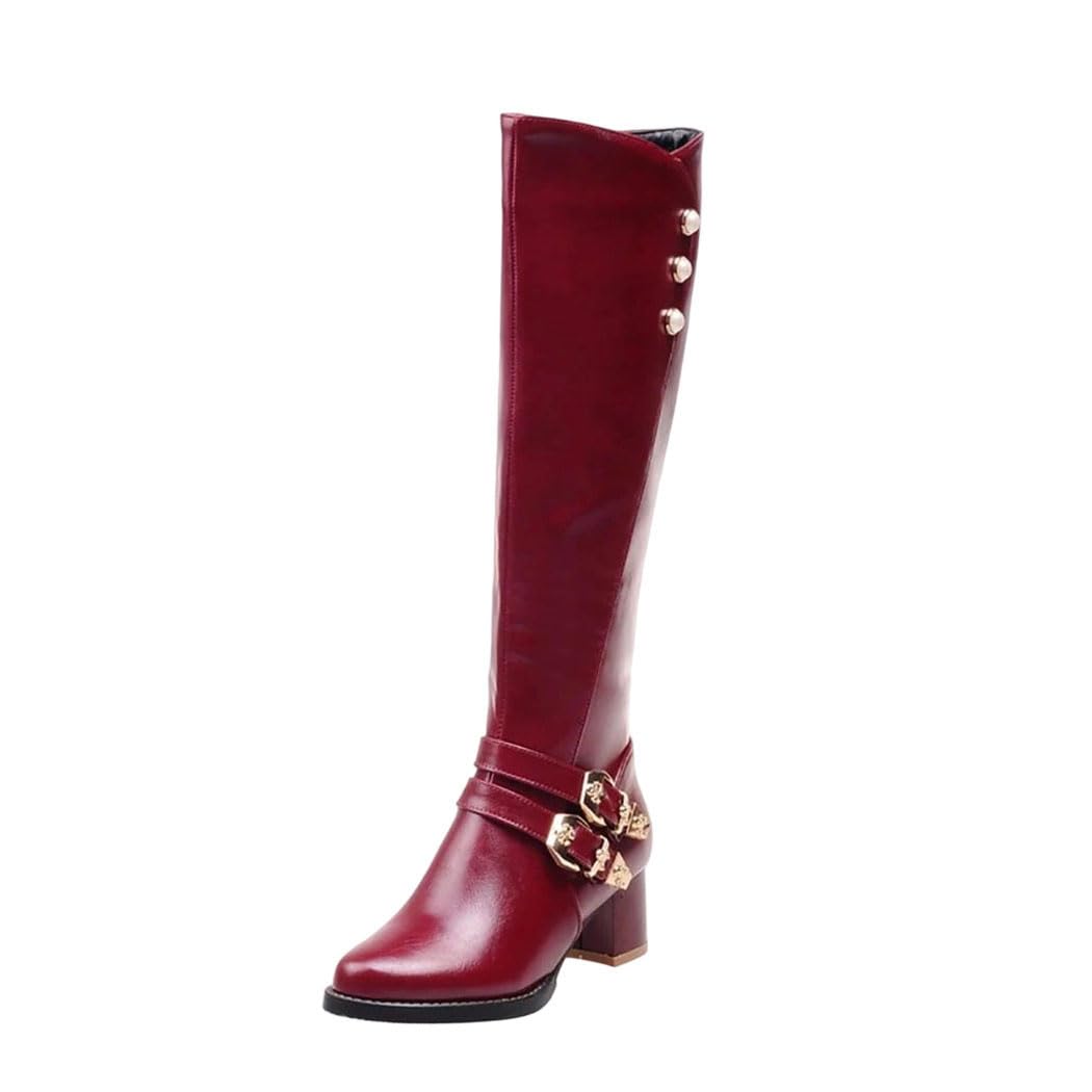 Women Knee High Motorcycle Boots Low Heel Pu Leather Long Winter Casual Outdoor Boot