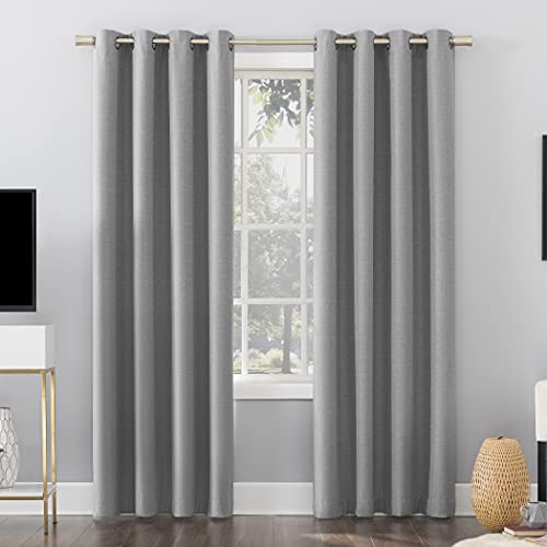 Sun Zero Lennox Grid Texture Draft Shield Forro Polar Aislado Total Cortina Ojales, 127 x 213 cm, Sterling Cover