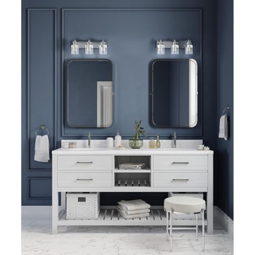 Progress Lighting P300047-009 Calhoun Collection Clear Glass Farmhouse Bath Vanity Light, 3-Light, Brushed Nickel