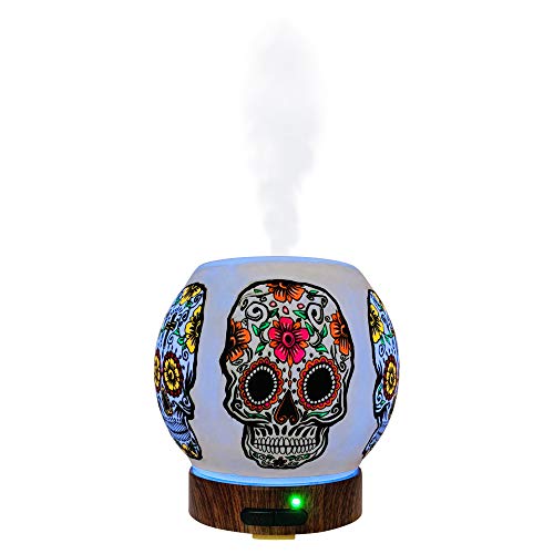 EssentialLitez Essential Oil Diffuser Ultrasonic Handcrafted 120ml Aroma Essential Oil Cool Mist Humidifier with Adjustable Mist Mode, Auto Shut-Off and 7 Color LED Lights Changing (Sugar Skull)