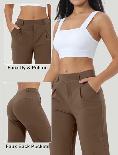 Image of Wide Leg Work Pants for Woman Stretchy Office Slack Dress Pants Business Trousers with Pockets