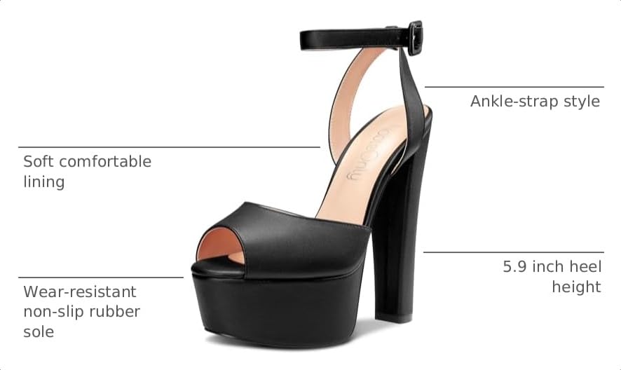 Image of NobleOnly Womens High Block Platform Heel Peep Toe Ankle Strap Sandals Buckle Prom Dress Shoes 5.9 Inches Heels