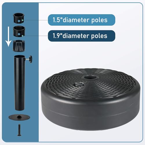 FLAME&SHADE Patio Umbrella Base Stand - 60 lbs 17.7" Fillable Outdoor Umbrella Base, Water Filled Heavy Duty Base for Table Market Umbrella Holder, Garden, Backyard, Pool, Beach(Black) by FLAME&SHADE - Used condition - Image 3