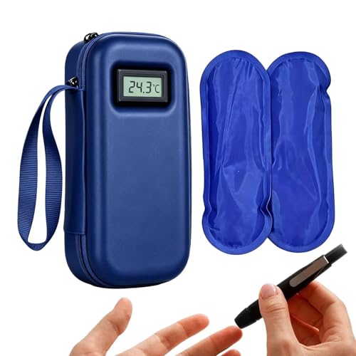 de viaje más , 8.7 x 3.9 x 2.4 pulgadas, pantalla LCD de temperatura, EVA dura impermeable, estuche aislado medial, organizador portátil de medicamentos, portador térmico a prueba de