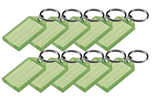 Etiqueta para llaves verde con anillo dividido y papel de identificación, paquete de 10