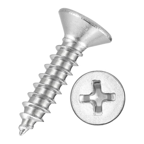 Image of Kozelo 100pcs Phillips Flat Head Wood Screws - [#6x5/8"] 316 Stainless Steel, Countersunk Self Tapping Screws for Furniture Assembly, Interior Trim, Outdoor Construction, Silver
