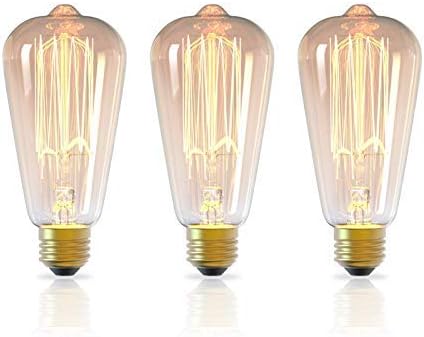 DGE 3Pack E27 Vintage Edison Light Bulbs ST64 Amber Glass Retro Old Fashioned Dimmable Decorative Spiral Filament Light Bulbs 60W 2300K Warm White Lights Ideal for Home Office Restaurant Cafe