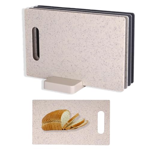 Schneidebrett Kunststoff, Mehrfarbiges Küchenschneidebrett, 4 Stück Rock Appearance Schneidebrett, frühstücksbrettchen, 28 x 18cm Geeignet für Brot Obst Gemüse, Schneidebrett Set mit Ständer