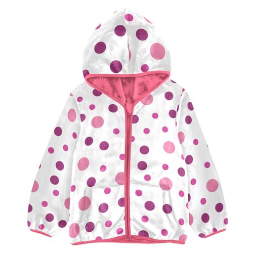 OTVEE Valentine Pink Purple Dots Kids Hoodie Jacket Fall Spring Full Zip Warm Outwear Coat