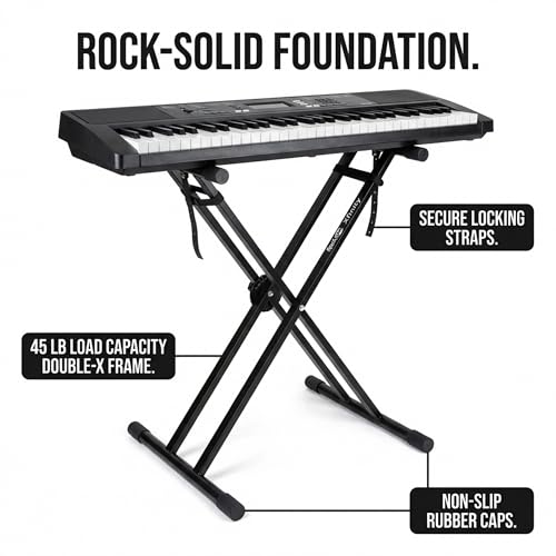 RockJam Xfinity Doublebraced Pre Assembled Keyboard Stand with Locking Straps