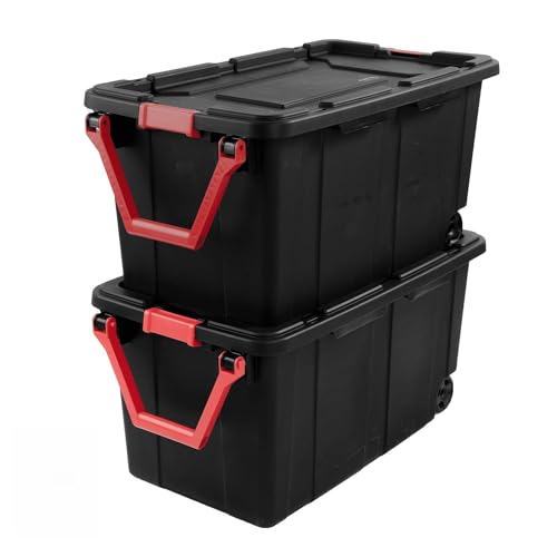 Rossorha Extra Large Storage Bin 40 Gallon Wheeled Plastic Storage Container with Handle Black Pack of 2