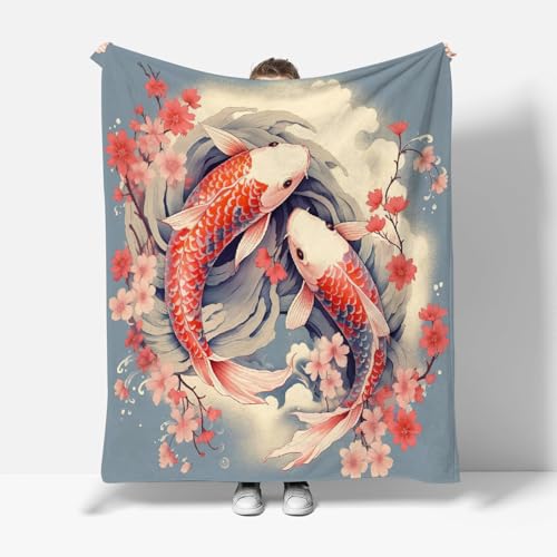 RFFLUX 3D Japan Stil Kuscheldecke 100x130 cm Microfaser Flanell Decke Karpfen Wohndecke Sommer Leichte Weiche Winter Warme Blanket Tagesdecke Sofadecke Couchdecke（Stil 199-14）