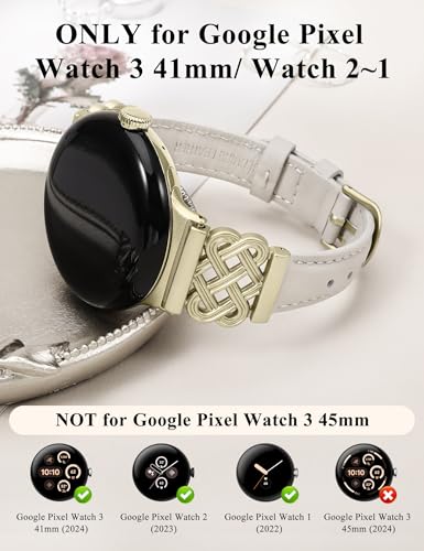 Image of TOYOUTHS Slim Leather Band Compatible with Google Pixel Watch 4 3 41mm /Pixel Watch 2 1 Band Women, Celtic Metal Dressy Thin Fashion Designer Premium Leather Strap for Google 4 3 2 1 Smartwatch