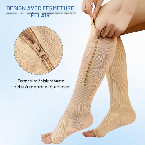 Naapesi Bas de Compression, 15-20mmhg Contention Chaussettes, Chaussette de Contention, Indiqué pour Les varices, l'œdème (2 paires de Chaussettes à fermeture éclair, XXL) – vue 4