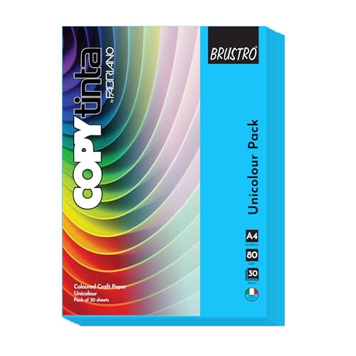 Image of BRUSTRO Copytinta Coloured Craft Paper A4 Size 80 GSM Bright Blue Shade (Azzurro), 60 Sheets Pack | Double Side Colored, Ideal for Origami, Scrapbooking, Making Card, DIY Art & Craft.